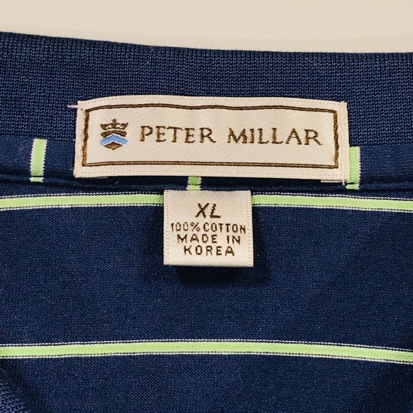Peter Millar Navy Blue W/ Green Stripes Golf Polo Shirt Men's Size XL in EUC - Picture 5 of 11